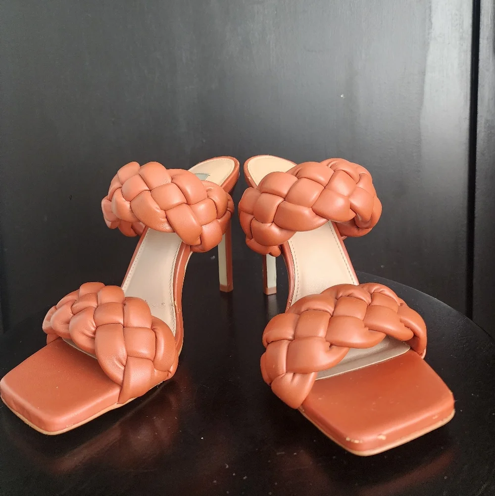 Steve Madden Modern Glam Kenley Braided Square Toe Mules Rust Size 8